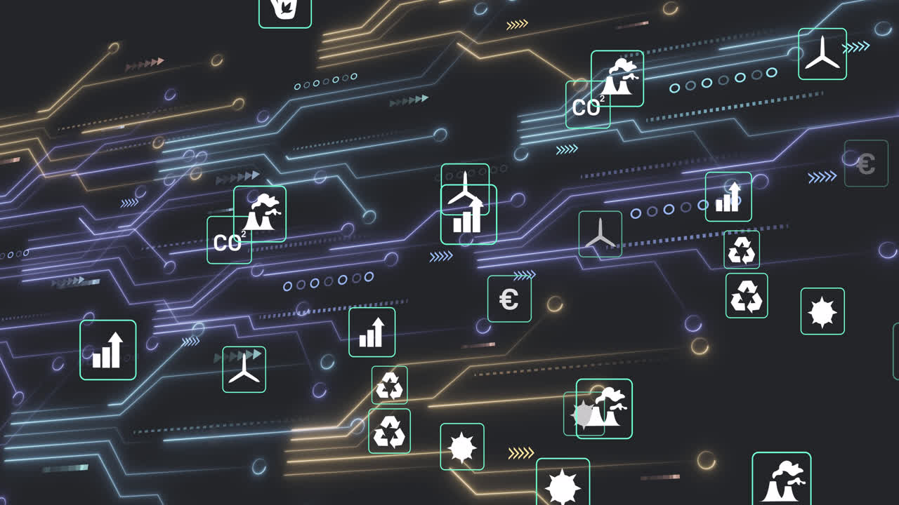 animación de la red de conexiones a través de íconos de ecología