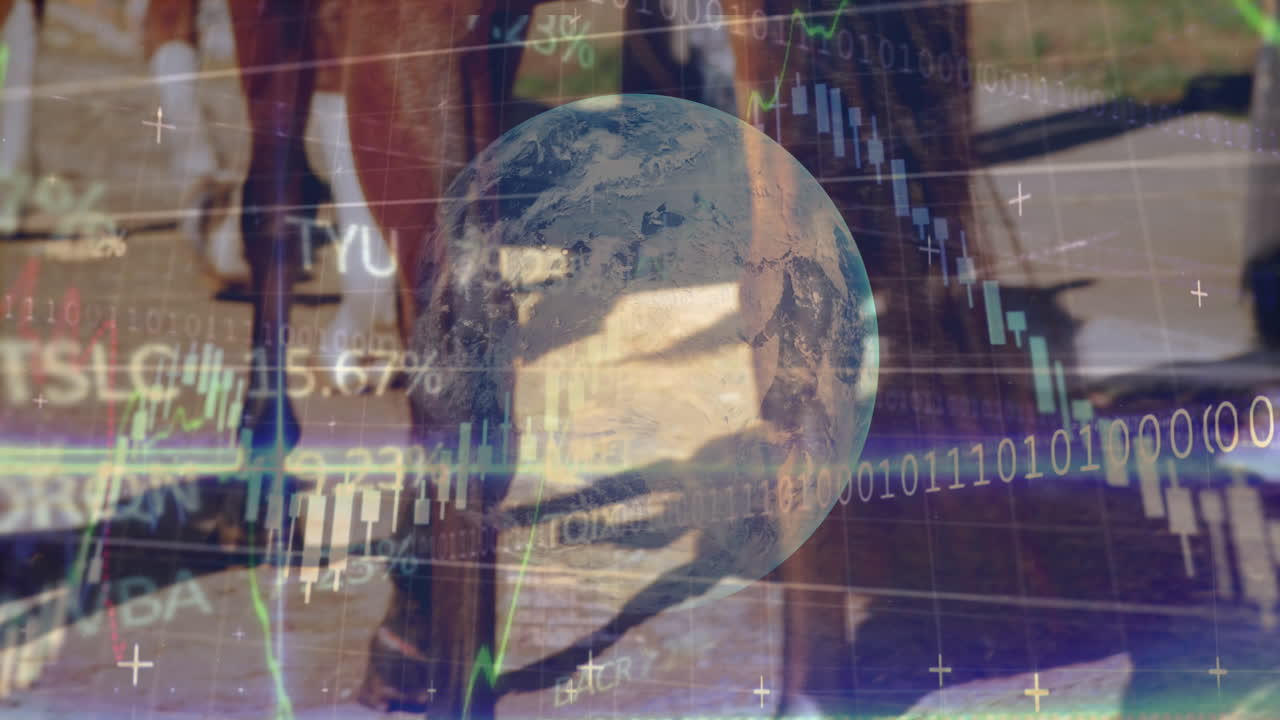 animación del procesamiento de datos sobre caballos y globo