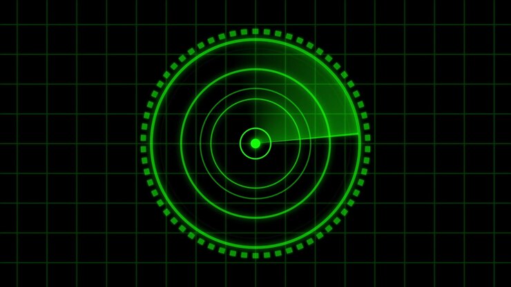 Animated Green Radar Screen with Rotating Scan Line on Grid Background