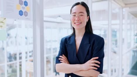 행복, 미소와 사무실에서 사업 여성의 얼굴