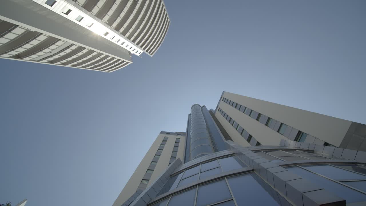 Frog eye view of tall buildings business center