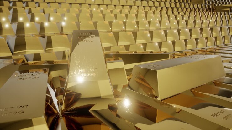 стек золотых слитков и инвестиционного финансирования бизнеса, финансовые концепции, 3d-рендеринг