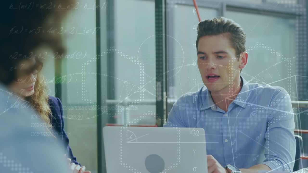 노트북을 사용하여 다양한 여성과 남성 동료에 대한 과학적 데이터의 애니메이션