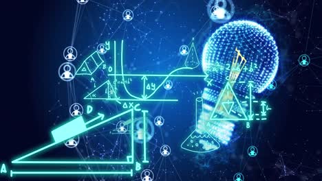 Animation-of-light-bulb,-connections-and-data-processing