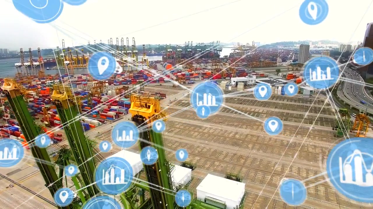 Animation of network of connections with icons over port