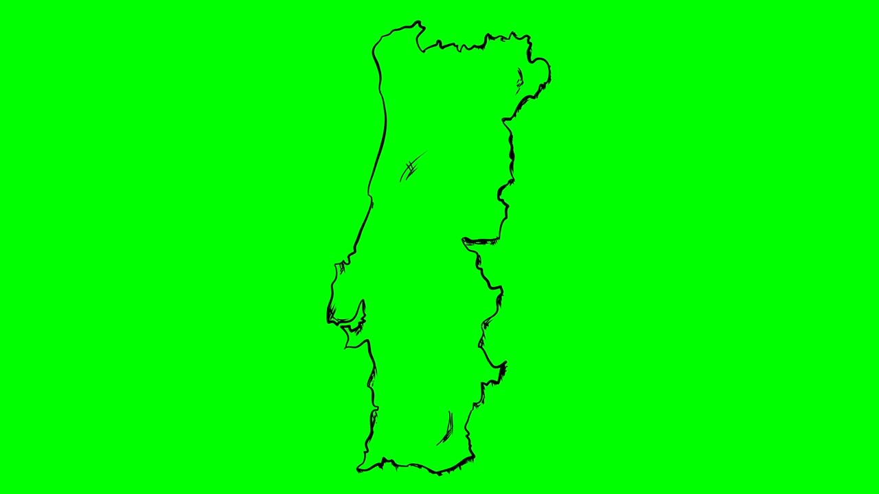 포르투갈은 초록색 화면에 고립 된 화이트 보드에 윤 지도를 그립니다.