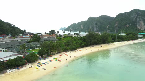 Magical-township-of-Koh-in-tropical-island-of-Phi-Phi,-aerial-view