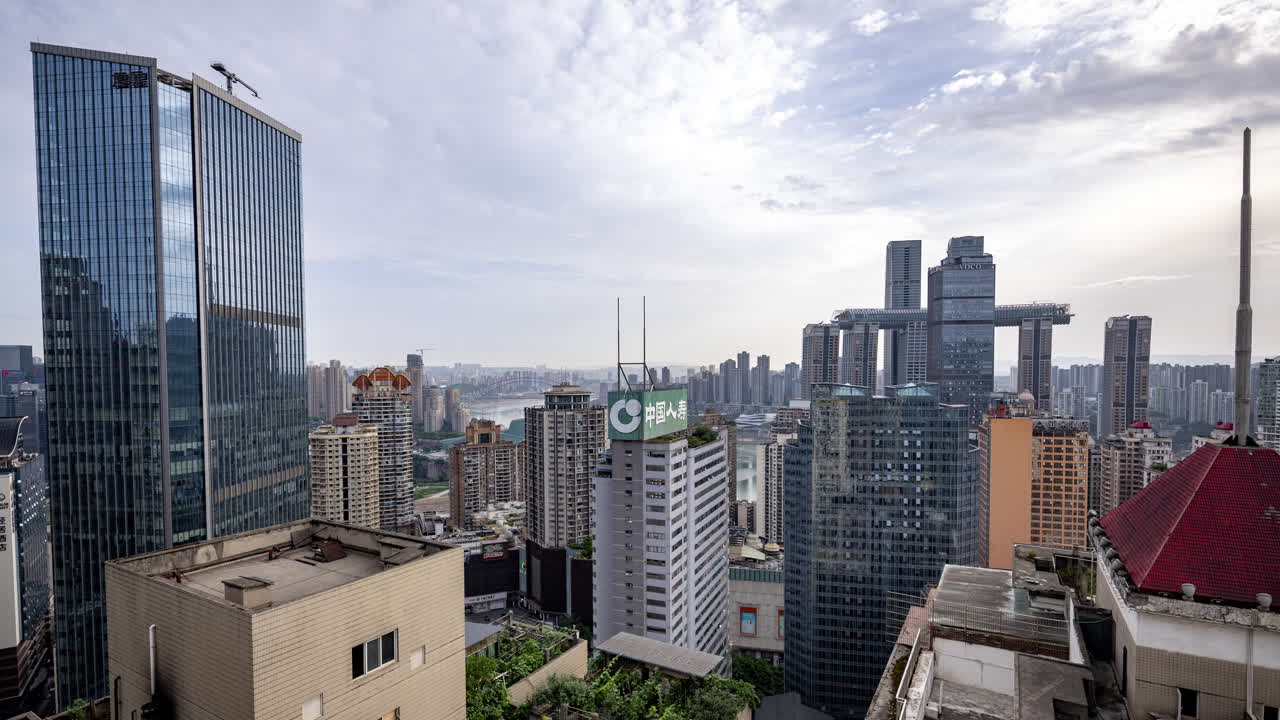 Timelapse of the amazing Chongqing city skyline from a high vantage point