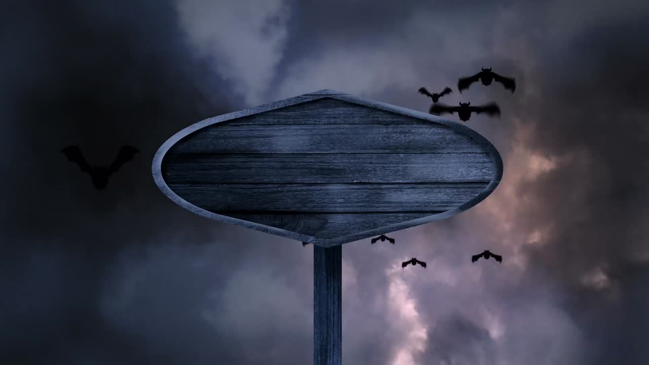 Animazione di un'insegna con spazio per il testo sopra pipistrelli