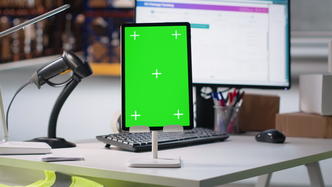 Vertical Video Empty industrial storehouse shows screen with copy space mockup
