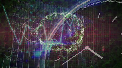 animación del cerebro humano sobre un monitor de ritmo cardíaco y un mapa del mundo