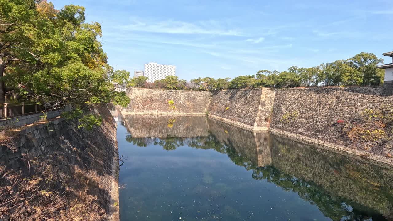 Panoramic view of a castle moat and surroundings