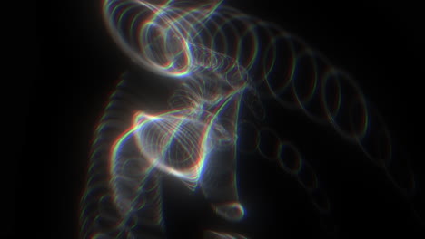 abstract spiral slinky particles with chromatic aberration flying from central point. vfx wallpaper background.
