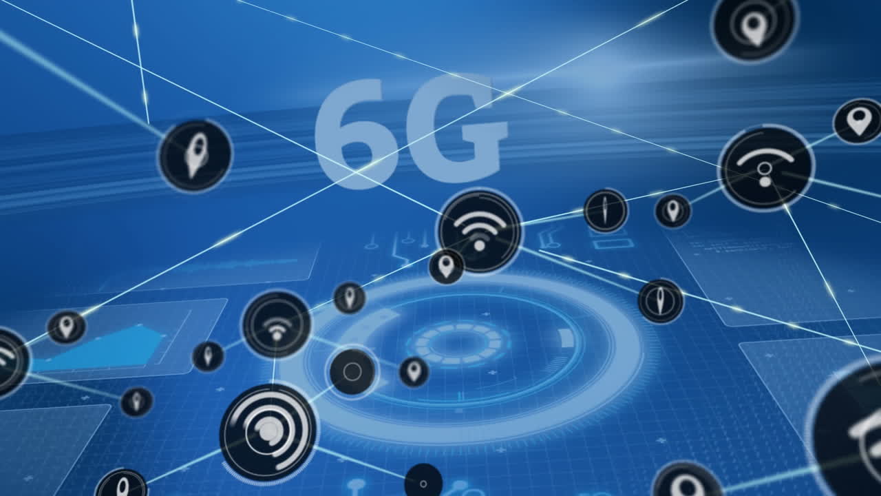animación de la red de conexiones sobre texto de 6g