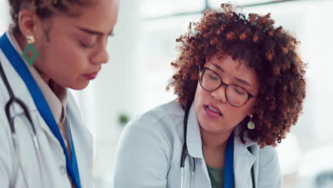 teamwork, women and doctors talking in hospital
