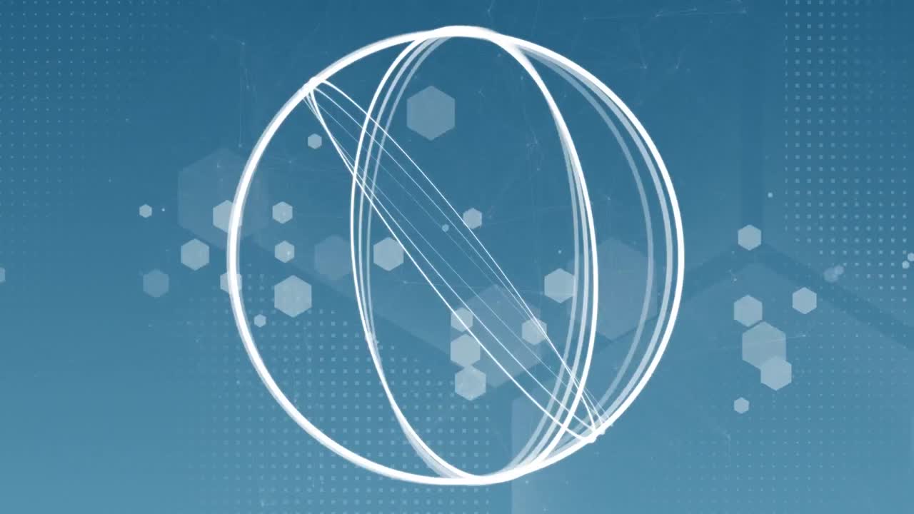 파란색 배경에 있는 육각형의 네트워크를 스캔하는 범위의 애니메이션