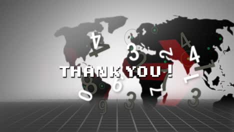 Thank-you-text-over-multiple-changing-numbers-and-world-map-against-grey-background