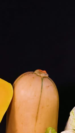 assorted vegetables displayed against a dark backdrop