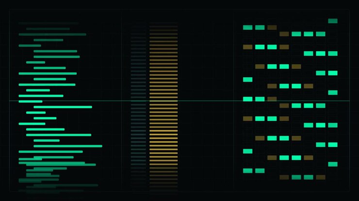 Digitale Datenvisualisierungsoberfläche mit animierten Diagrammen