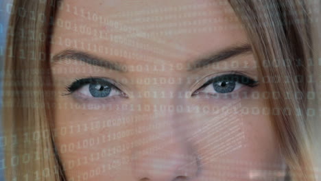 compuesto digital de una mujer mirando el sistema binario