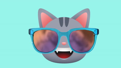 animación de un lindo gato con gafas sobre un fondo azul
