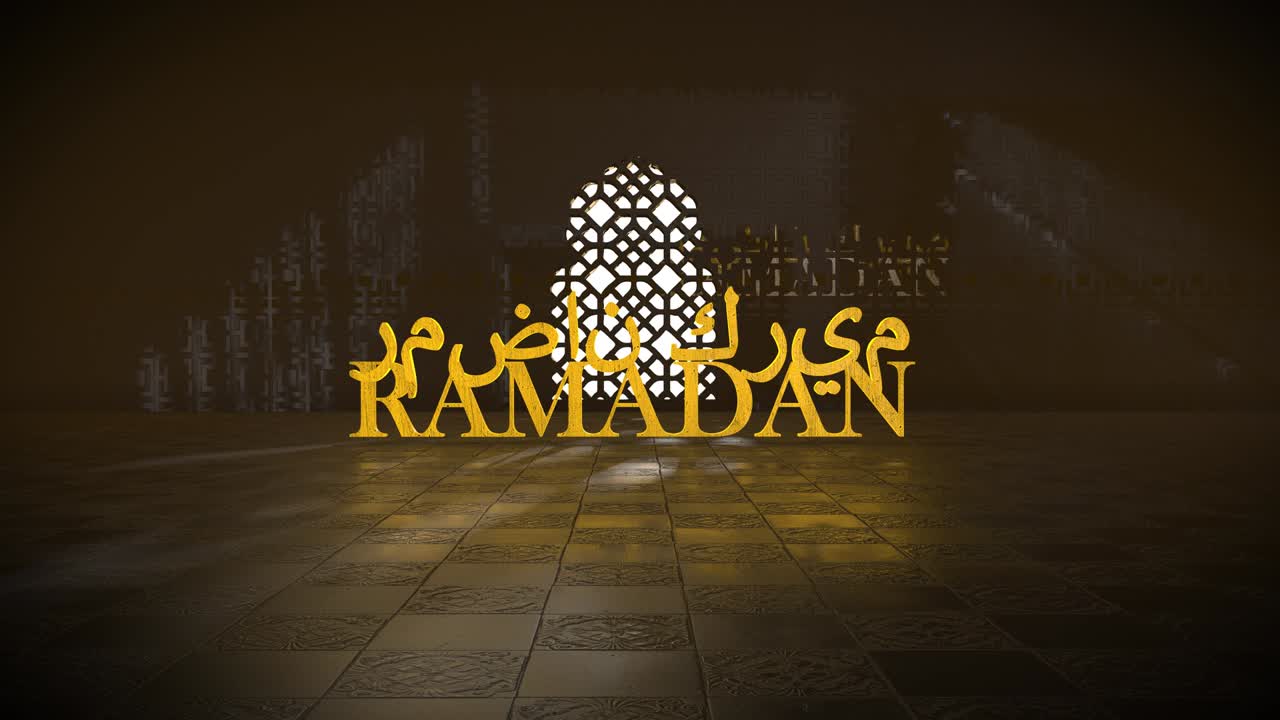 ramadán kareem ventana de la mezquita islámica el corán a mahoma saludo 3d título render