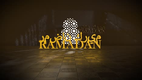ramadan kareem islamic mosque window quran to muhammad greeting 3d title render