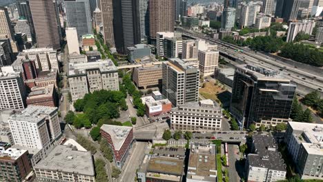 seattle drone shot showing the numerous city court buildings