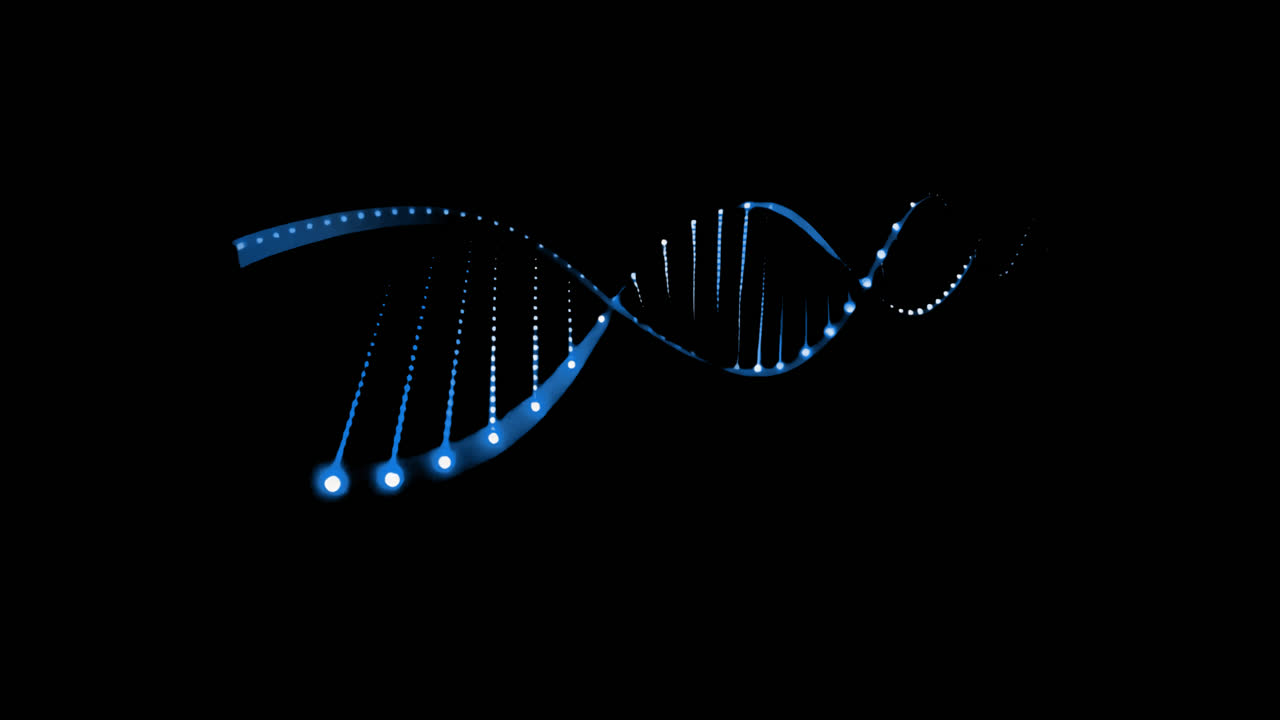 DNA strand scientific illustration animated overlay, transparent 4K video, alpha channel, ProRes
