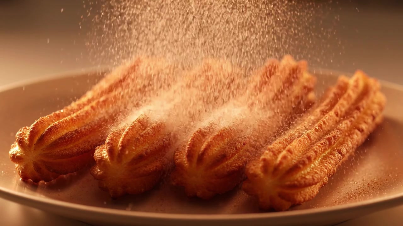 Powdered Sugar Being Sprinkled Over Fresh Churros