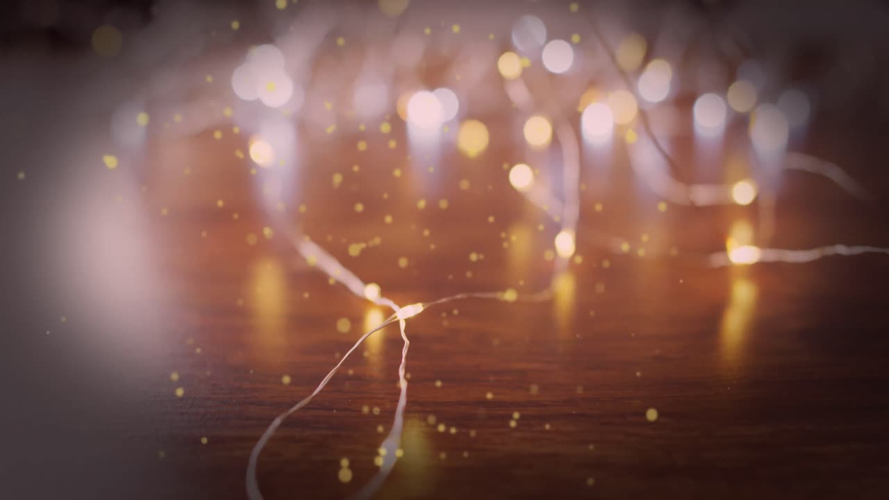 배경 에 크리스마스 조명 위 에 떨어지는 크리스마스 눈 의 애니메이션