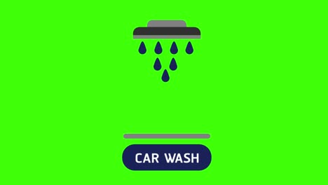 2d animated illustration of a car shower with water drops on a green screen