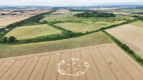 Vista-Aérea-De-Un-Campo-De-Trigo-Agrícola-De-Dorset-Con-Ilustraciones-De-Círculos-De-Cultivos-De-Anillos-De-Badbury