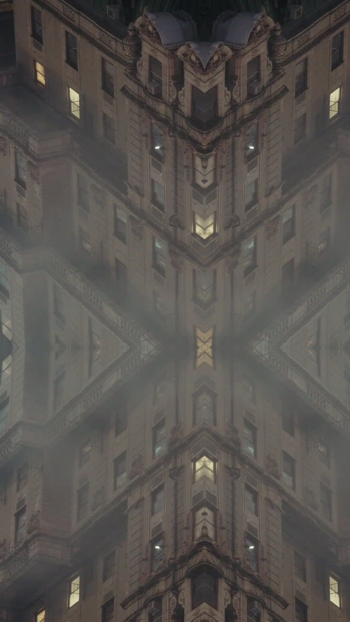 Geometric Facade of a City Building at Night