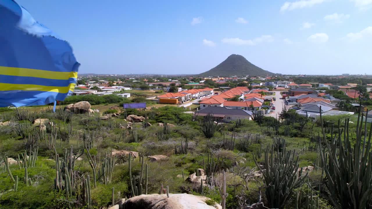 아루바의 발이 바람에 날아다니는 안테나