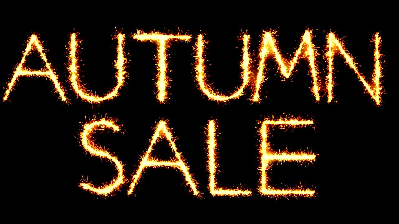 가을 판매 텍스트 스파클러 글리터 스파크 불꽃놀이 루프 애니메이션