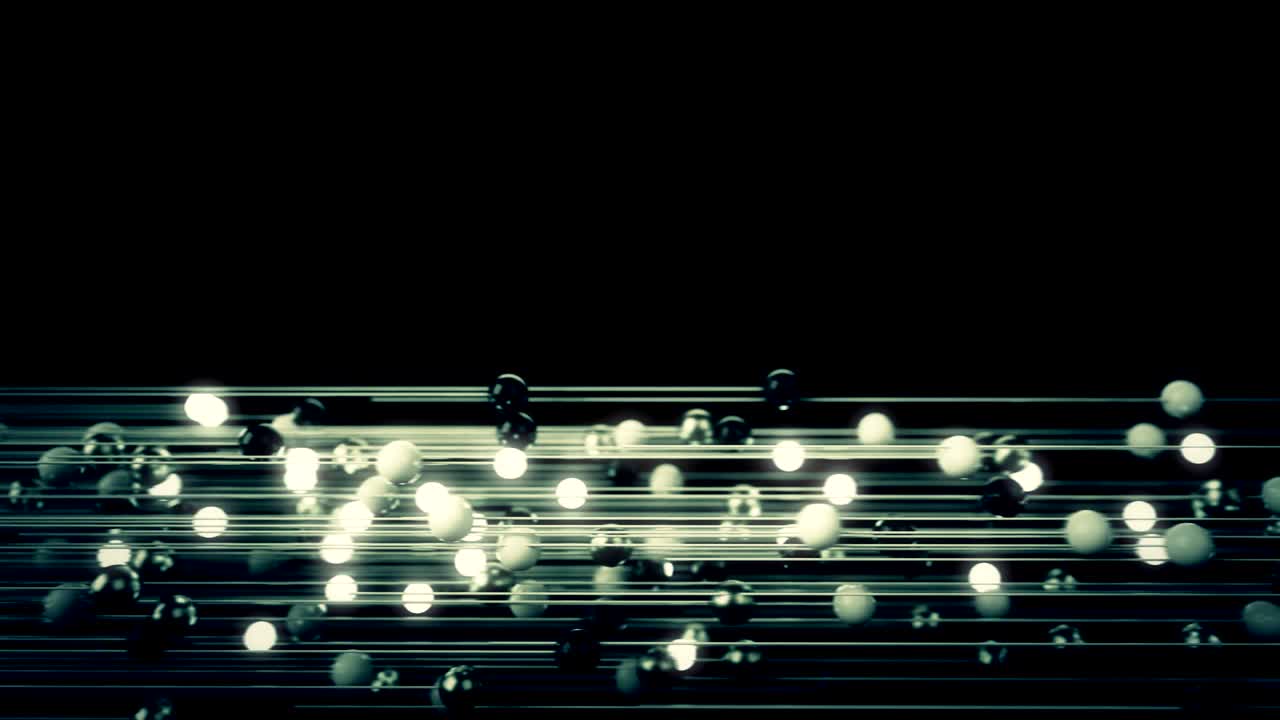 연결된 빛 구의 추상적인 애니메이션.