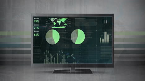animación del procesamiento de datos y diagramas en la pantalla de la computadora con espacio de copia