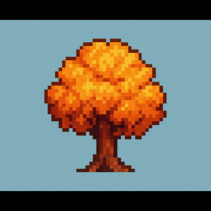 Animazione in pixel art di un albero che perde le foglie in autunno