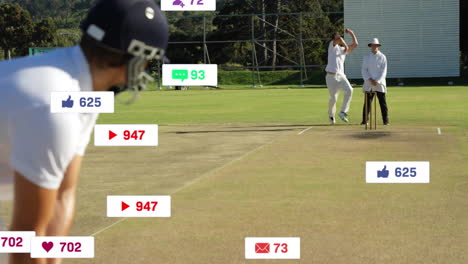 animación del procesamiento de datos digitales sobre diversos jugadores de cricket en el campo