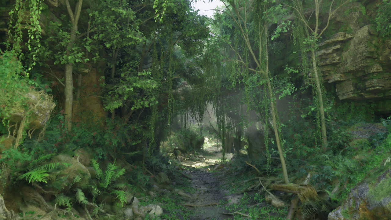 Chemin verdoyant luxuriant à travers une forêt sereine pendant les heures de clarté