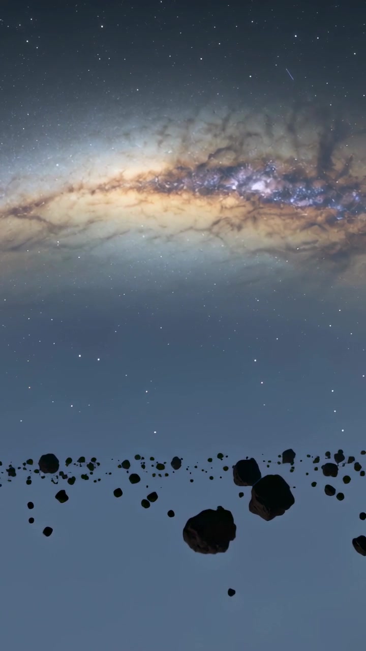 Vertical video: Moving boulder field sweeping past after camera shift in outer space, galaxy