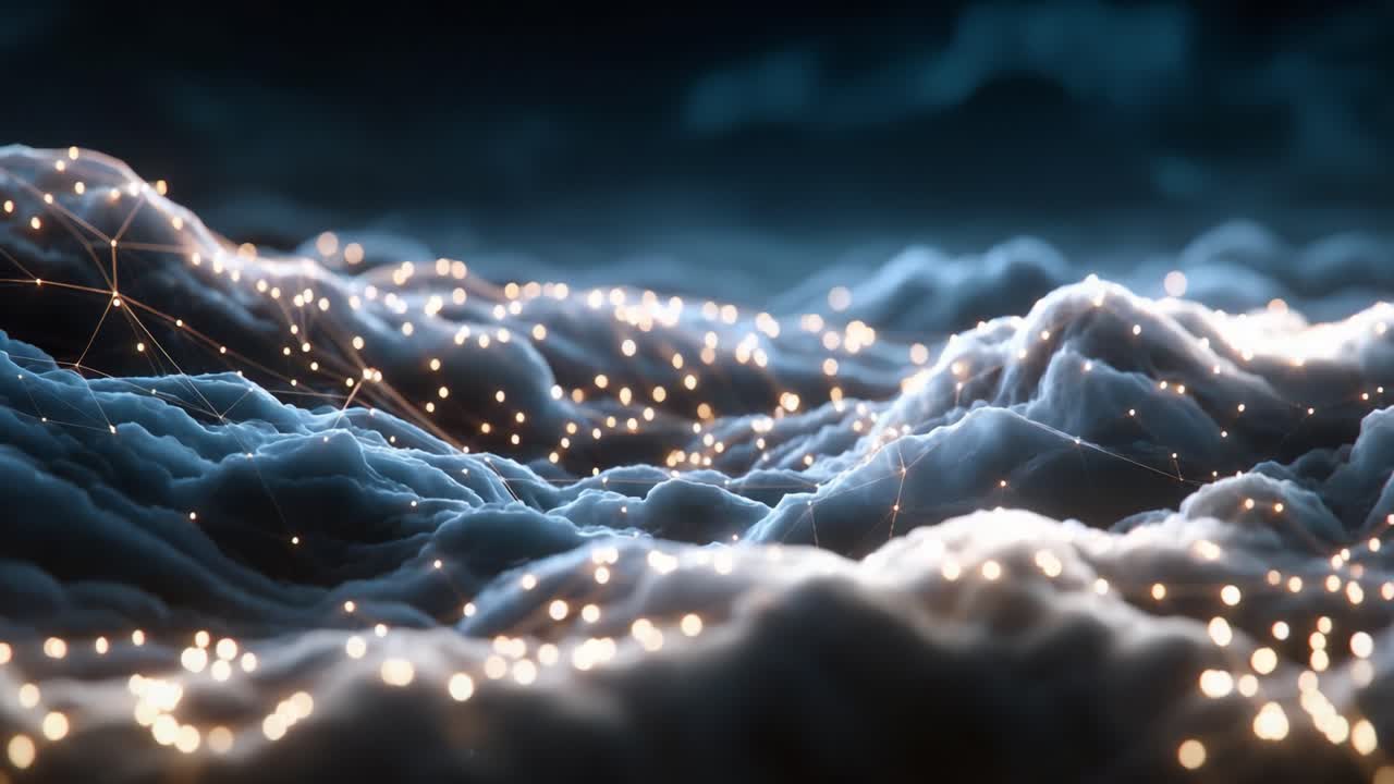 A Captivating Journey Through Ethereal Clouds Illuminated by Glowing Particles, Creating a Mystical Atmosphere of Wonder and Imagination in a Dreamlike Landscape
