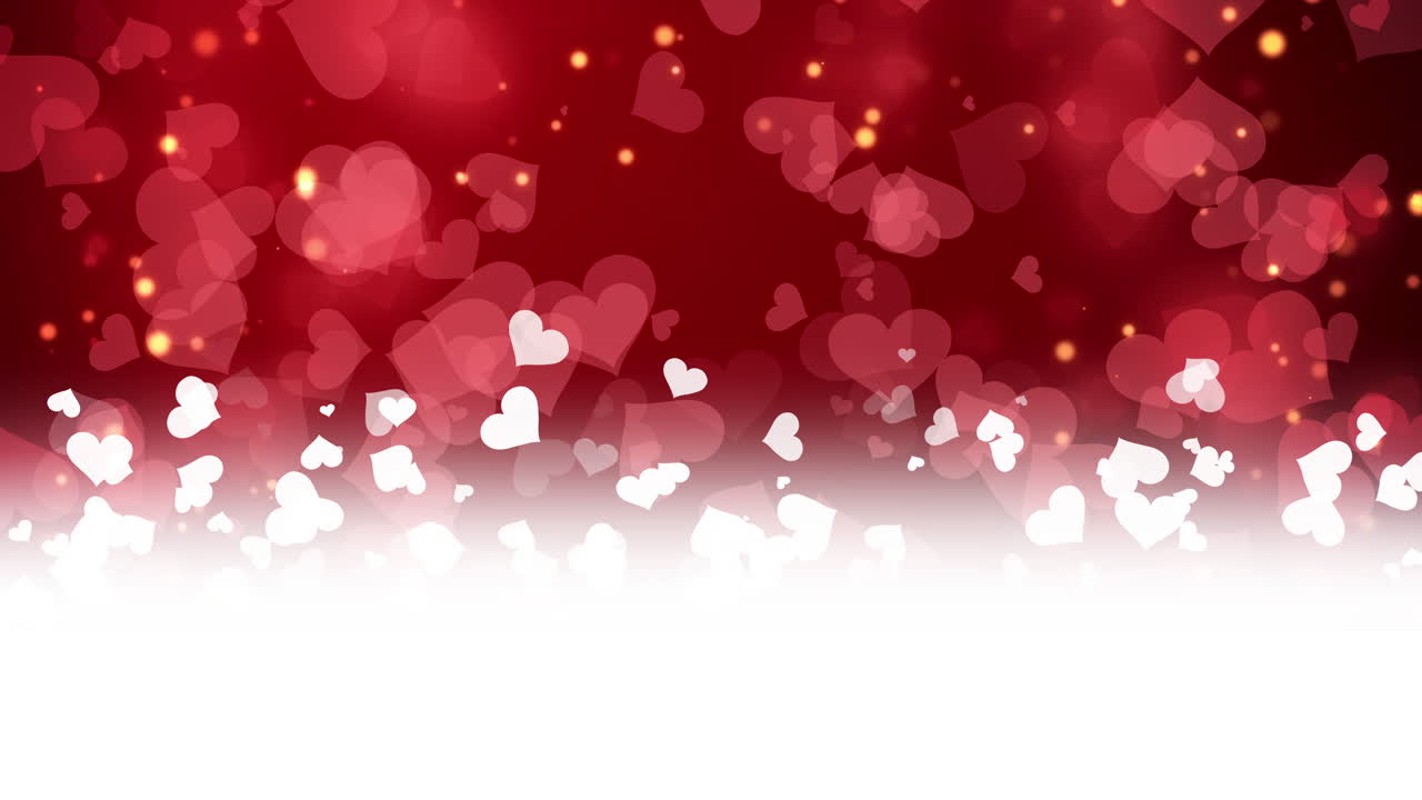 Delicate hearts float on red loop background. White line Copy space for congratulation wedding text. Romantic motion graphic.