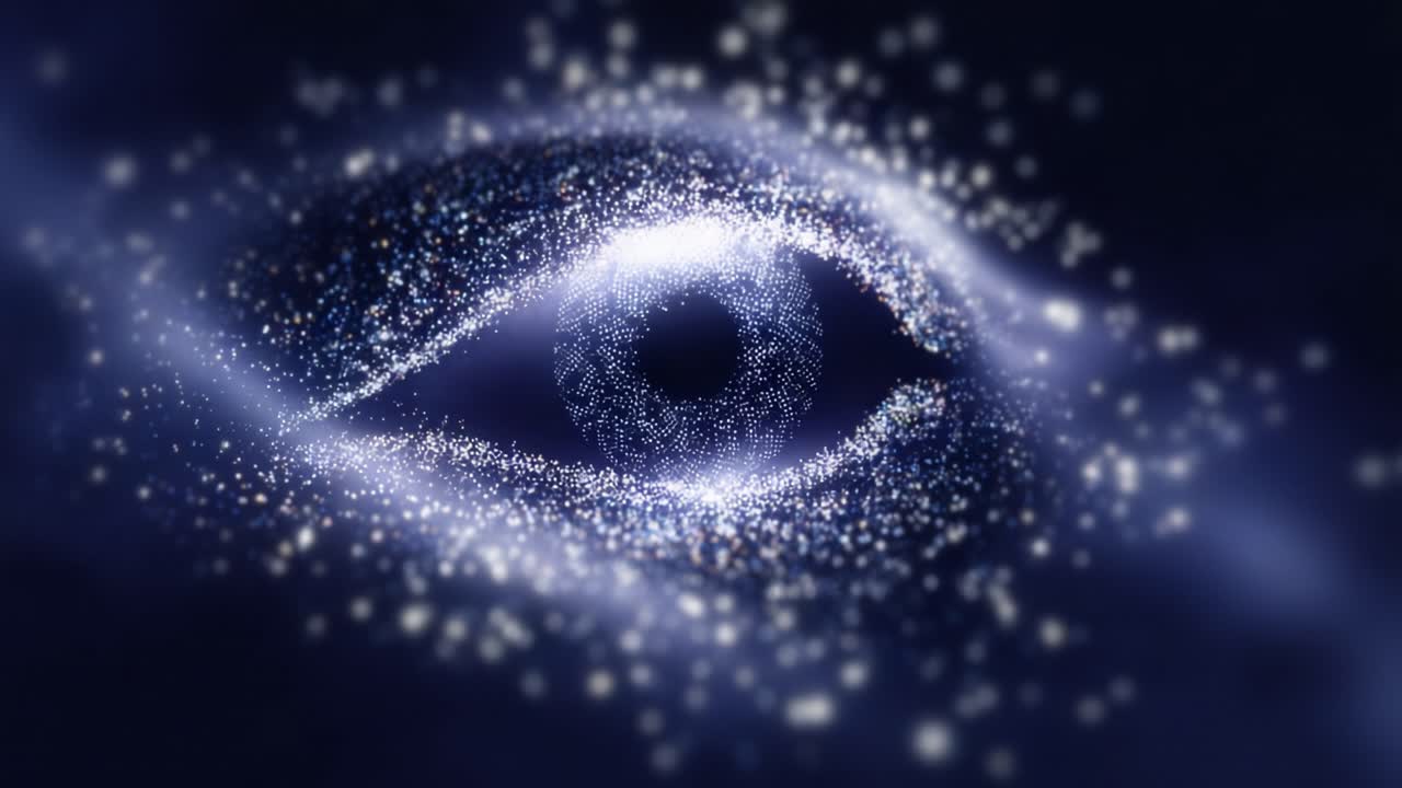 Un incredibile occhio cosmico circondato da vorticose particelle galattiche, che mette in mostra un mix ipnotico di luce e profondità in un universo affascinante di immaginazione e meraviglia