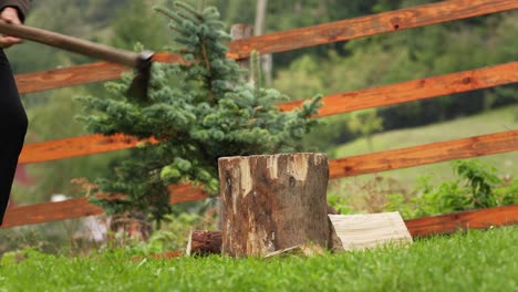 man cutting wood with an axe