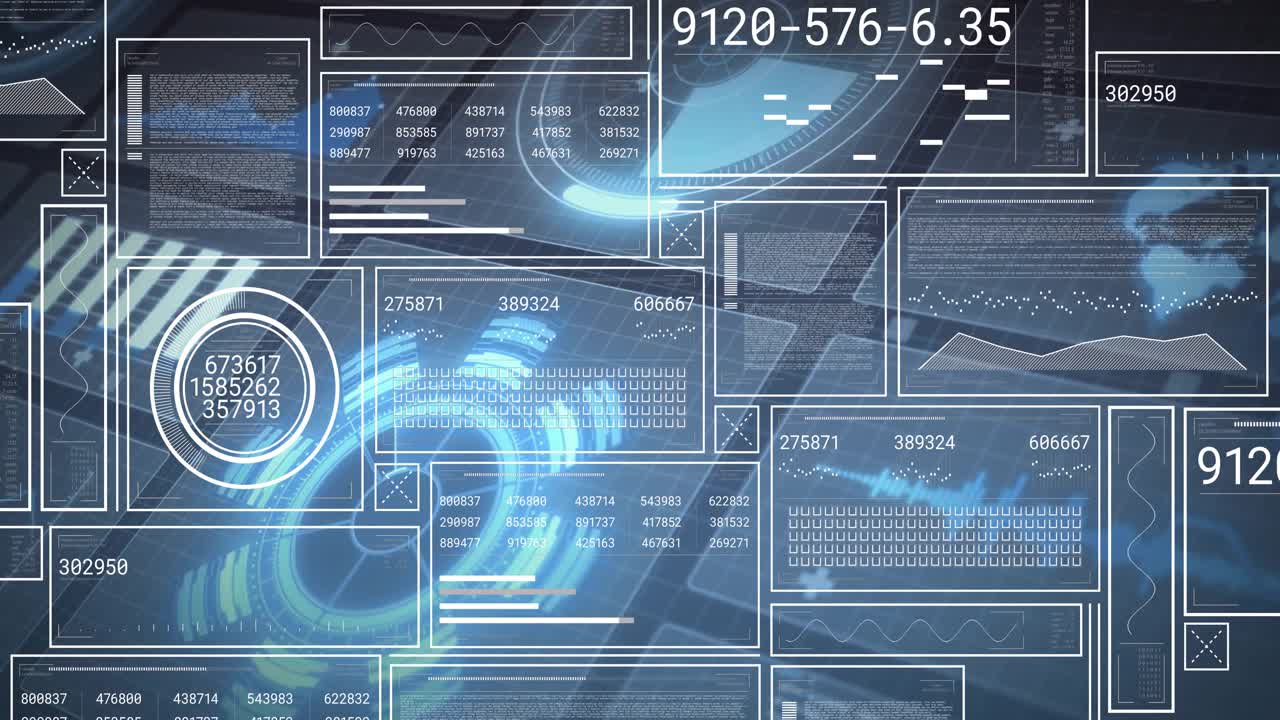 Swirling vortex initiating sliding panels cycling widget updating matrices, charts monitoring data
