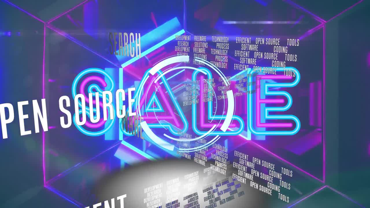 비즈니스 텍스트와 네온 조명 위에 판매 텍스트의 애니메이션