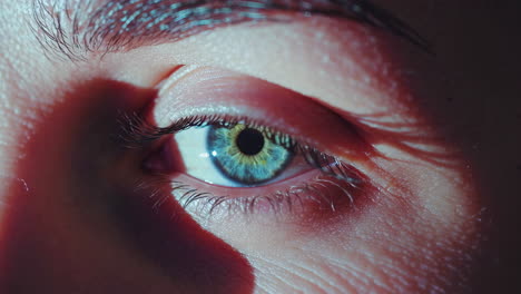 close-up of a blue eye with green iris