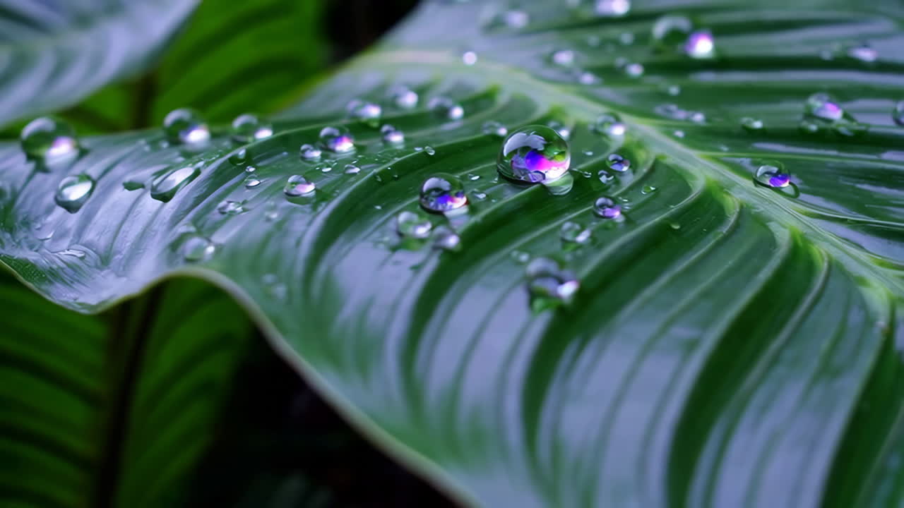 Dew Drops on a Lush Green Leaf